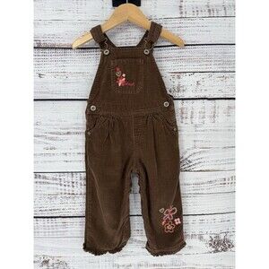 Vintage Oshkosh B’Gosh Brown Floral Embroidered Corduroy Overalls Girls 18 Month